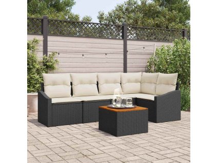 Sada zahradních pohovek s polštářem 6 pcs Černá polyratan 3347831