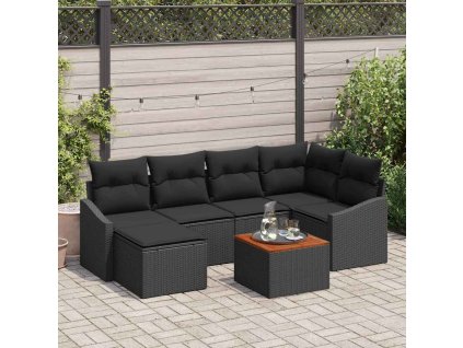 Sada zahradních pohovek s polštářem 7 pcs Černá polyratan 3347856