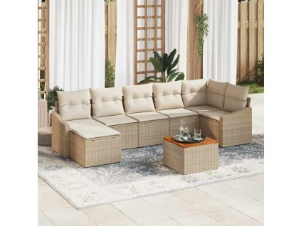 Sada zahradních pohovek s polštářem 8 pcs Béžová Poly ratan 3347862