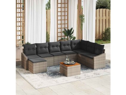 Sada zahradních pohovek s polštářem 9 pcs Šedá Poly ratan 3347867