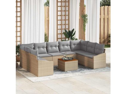 Sada zahradních pohovek s polštářem 10 pcs Béžová polyratan 3347875