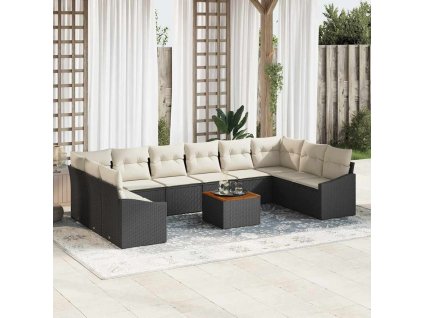 Sada zahradních pohovek s polštářem 11 pcs Černá Poly ratan 3347880