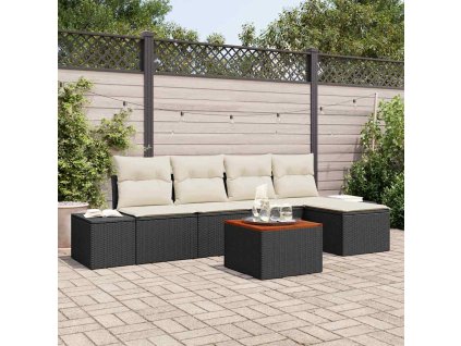 Sada zahradních pohovek s polštářem 6 pcs Černá Poly ratan 3347943