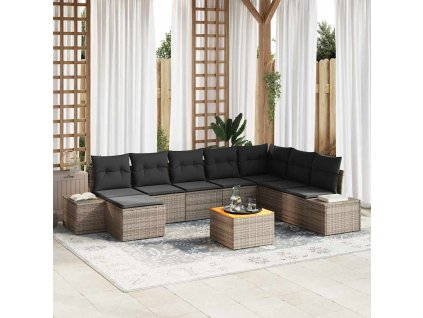 Sada zahradních pohovek s polštářem 9 pcs Šedá polyratan 3347993