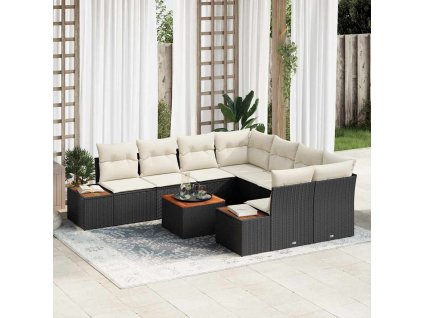 Sada zahradních pohovek s polštářem 9 pcs Černá Poly ratan 3348053