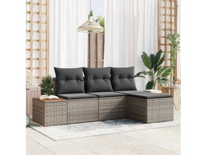 Sada zahradních pohovek s polštářem 4 pcs Šedá polyratan 3348060