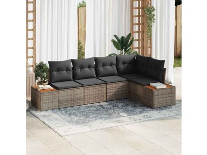 Sada zahradních pohovek s polštářem 5 pcs Šedá Poly ratan 3348085