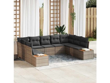 Sada zahradních pohovek s polštářem 9 pcs Šedá Poly ratan 3348165