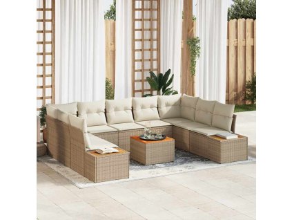 Sada zahradních pohovek s polštářem 10 pcs Béžová Poly ratan 3348172