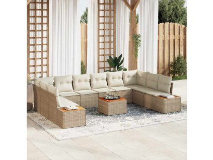 Sada zahradních pohovek s polštářem 11 pcs Béžová Poly ratan 3348182