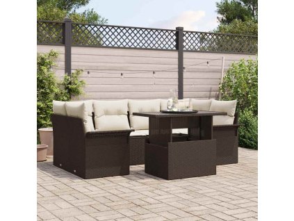 Sada zahradních pohovek s polštářem 7 pcs Hnědá polyratan 3348214