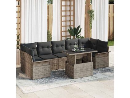 Sada zahradních pohovek s polštářem 8 pcs Šedá polyratan 3348235