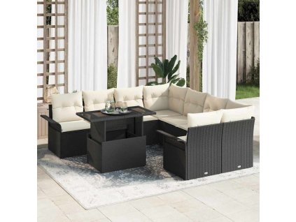 Sada zahradních pohovek s polštářem 9 pcs Černá Poly ratan 3348253