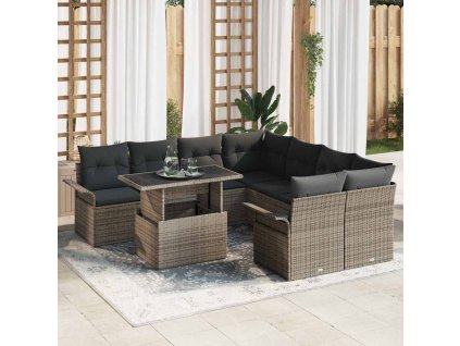 Sada zahradních pohovek s polštářem 9 pcs Šedá polyratan 3348255