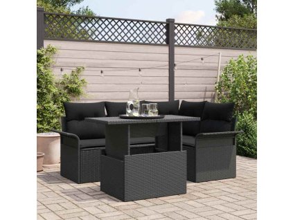 Sada zahradních pohovek s polštářem 5 pcs Černá Poly ratan 3348279