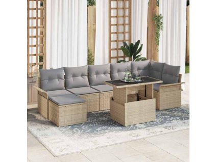 Sada zahradních pohovek s polštářem 8 pcs Béžová Poly ratan 3348326