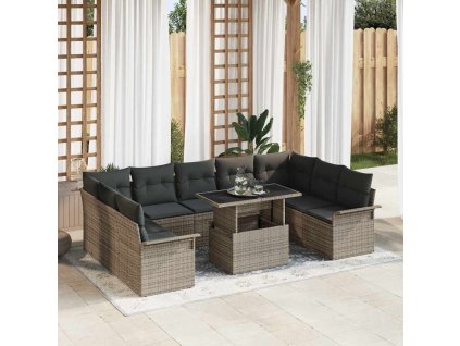 Sada zahradních pohovek s polštářem 10 pcs Šedá Poly ratan 3348345