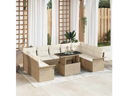 Sada zahradních pohovek s polštářem 10 pcs Béžová Poly ratan 3348347