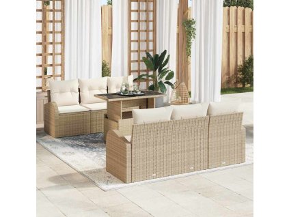 Sada zahradních pohovek s polštářem 7 pcs Béžová Poly ratan 3348567