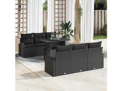 Sada zahradních pohovek s polštářem 7 pcs Černá Poly ratan 3348569