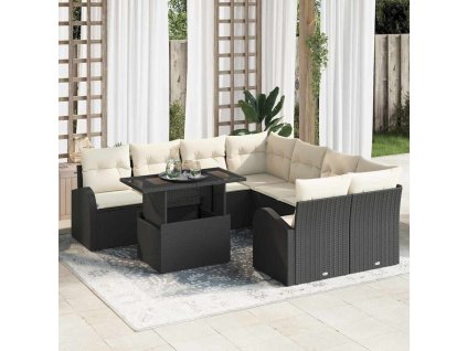 Sada zahradních pohovek s úložištěm 9 pcs Černá polyratan 3348613