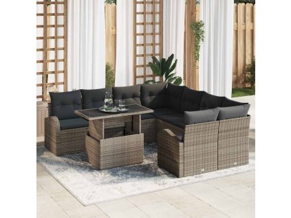 Sada zahradních pohovek s úložištěm 9 pcs Šedá polyratan 3348615