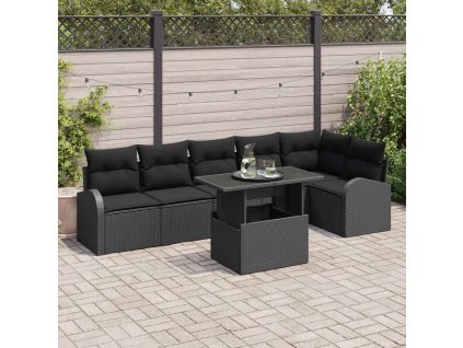 Sada zahradních pohovek s úložištěm 7 pcs Černá polyratan 3348659