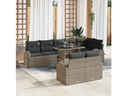 Sada zahradních pohovek s úložištěm 9 pcs Šedá polyratan 3348665