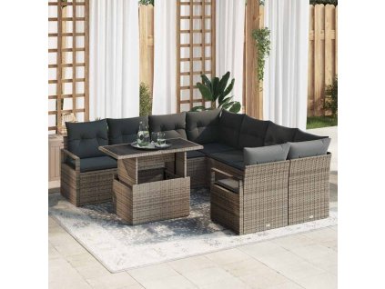 Sada zahradních pohovek s úložištěm 9 pcs Šedá polyratan 3348795