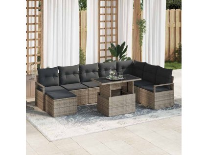 Sada zahradních pohovek s polštářem 9 pcs Šedá 3348875