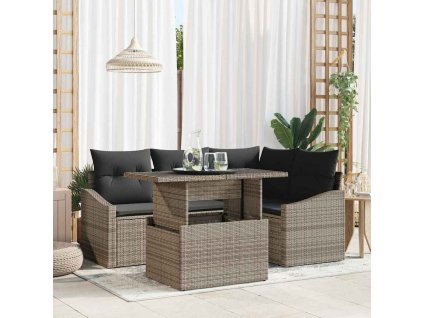 Sada zahradních pohovek s polštářem 5 pcs Šedá polyratan 3348995