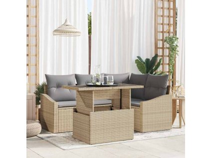 Sada zahradních pohovek 5 pcs Béžová a Světle šedá polyratan 3348996