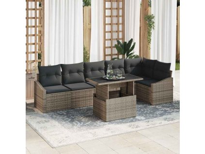 Sada zahradních pohovek s polštářem 7 pcs Šedá polyratan 3349015