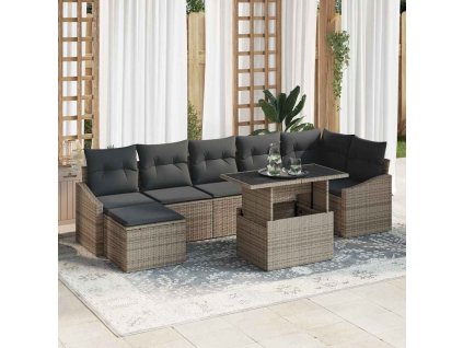 Sada zahradních pohovek s polštářem 8 pcs Šedá polyratan 3349045