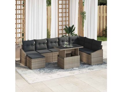 Set pohovek s polštářem s úložištěm 9 pcs Šedá polyratan 3349055