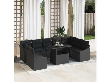 Set pohovek s polštářem 10 pcs Černá polyratan 3349069