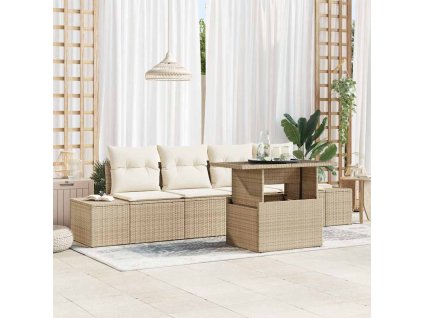 Set pohovek s polštářem 5 pcs Béžová a krémová polyratan 3349087