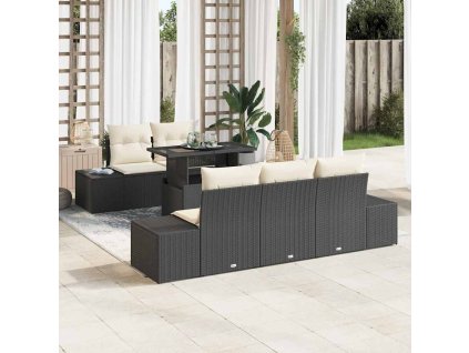 Set pohovek s polštářem 6 pcs Černá a krémová polyratan 3349093