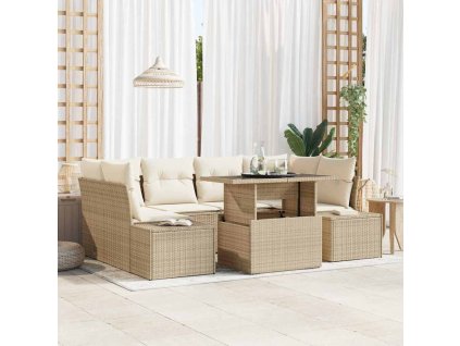 Set pohovek s polštářem 7 pcs Béžová a krémová polyratan 3349117