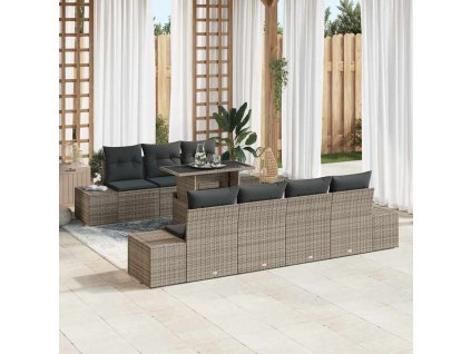 Set pohovek s polštářem 8 pcs Šedá polyratan 3349125