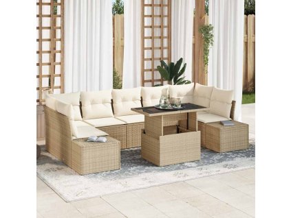 Set pohovek s polštářem 8 pcs Béžová a krémová polyratan 3349137