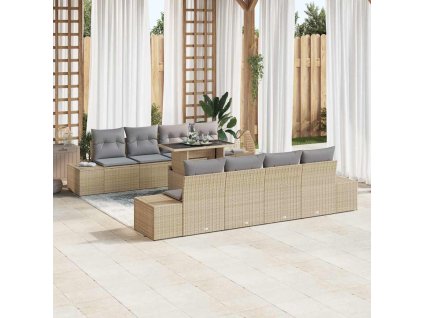 Set pohovek s polštářem 7 pcs Béžová a Světle šedá polyratan 3349146