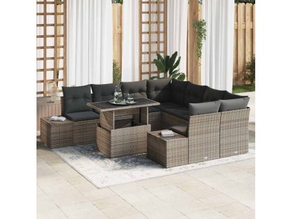 Sada zahradních pohovek s polštářem 9 pcs Šedá polyratan 3349155