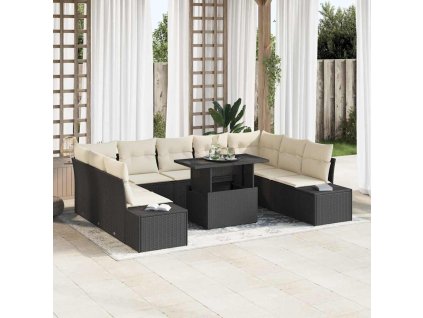 Sada zahradních pohovek s polštářem 10 pcs Černá a krémová 3349243