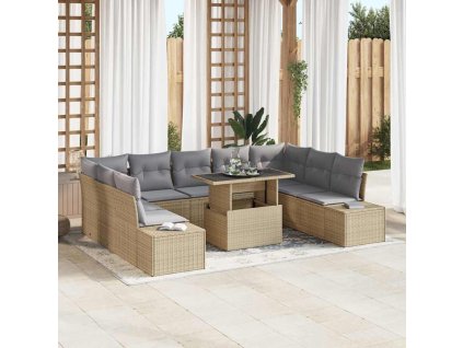 Sada zahradních pohovek s polštářem 10 pcs béžová a světle šedá 3349246