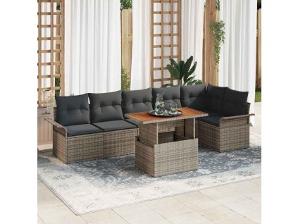 Sada zahradních pohovek s polštářem 7 pcs Šedá polyratan 3349341