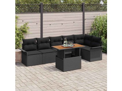 Sada zahradních pohovek s polštářem 7 pcs Černá polyratan 3349344