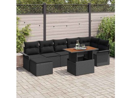 Sada zahradních pohovek s polštářem 8 pcs Černá polyratan 3349365