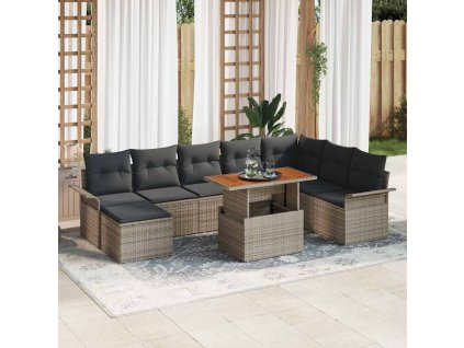 Sada zahradních pohovek s polštářem 9 pcs Šedá 3349369