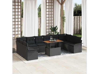 Sada zahradních pohovek s polštářem 11 pcs Černá polyratan 3349386